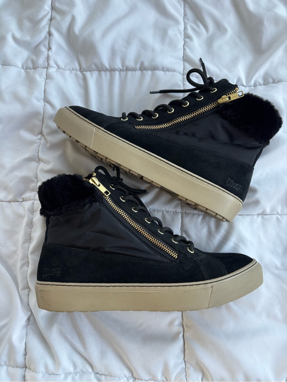 Cougar Dublin Black Suede Faux Fur Waterproof High-Top Sneaker Boots Sz 8